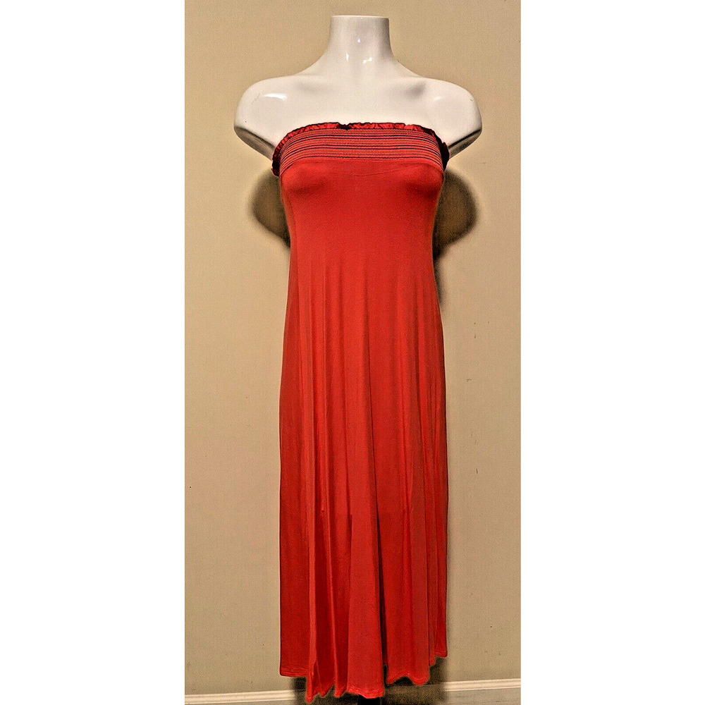 Rolla Coaster Womens Maxi Dress Size XS Coral Strapless Jersey Smocked